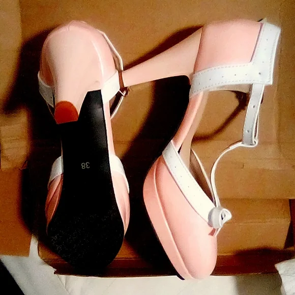Custom Designed "Sweetheart Pink" Chunky Rockabilly Platform Heels - Picture 4 of 4